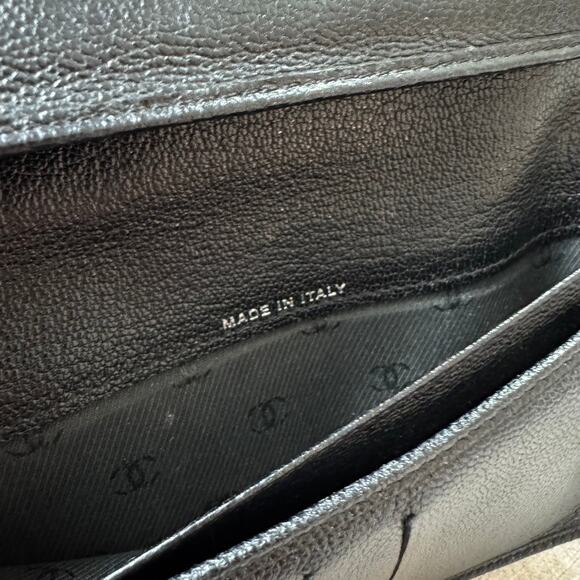 CHANEL Logo Leather Tri-fold Wallet Silver CC Snap Long Card Pouch Envelope - Picture 8 of 9